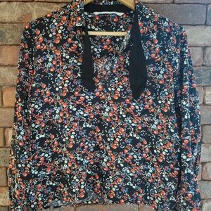 Zara Black Floral Blouse with Multicolor Accents